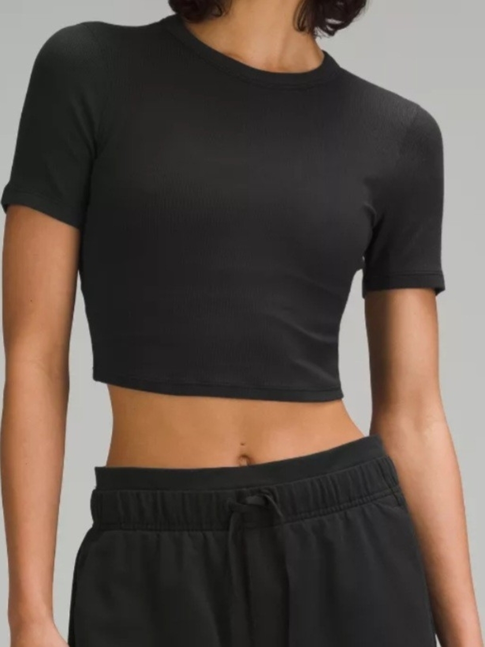 lululemon athletica Black Ribbed Short Sleeve Crop Top